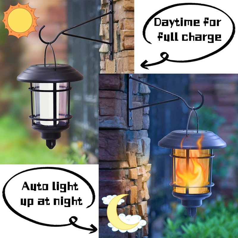 Dynaming 4 Pack Solar Flame Wall Lanterns Outdoor, Solar Powered