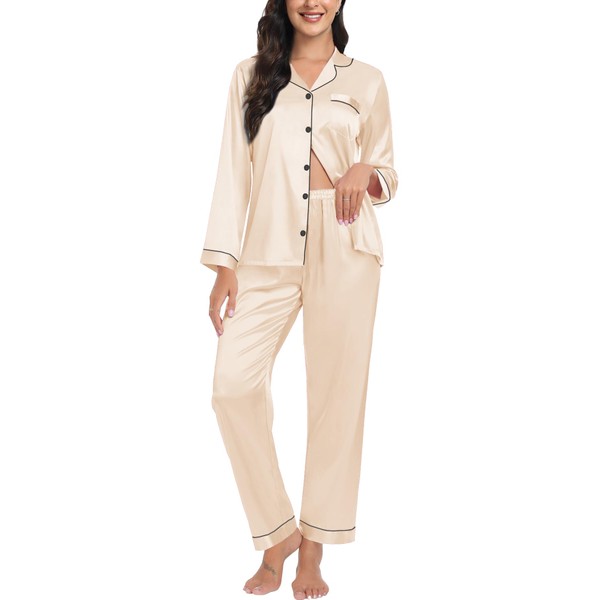YOPUGEE Satin Womens Pajama Sets Button Down Sleepwear Loungewear 2