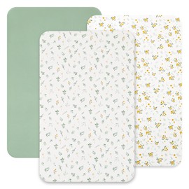 david's kids 3 Pack Mini Crib Sheets, Soft Breathable Premium Pack N Play Sheets for Baby Boys Girls Neutral, Playard and Mini Crib Mattresses, Leaf & Floral
