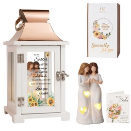 HugMemories Sister Lantern with Friend Hand-Painted Figure, Sister Birthday Gifts from Sis, Unique Friendship Gift Ideas for Women Thanksgiving Christmas Wedding