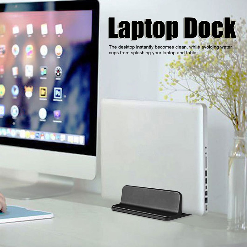 Vertical Laptop Stand Aluminum Alloy Double Dock Black Multifunctional Cooling