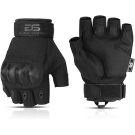 Glove Station The Fingerless Tactical Rubber Knuckle Gloves for Men Outdoor Sports Training Motorcycling, Black, Small