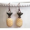 Etched Copper and Bead Pineapple Dangle Earrings Tropical Jewelry Earrings