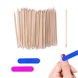 120 Pcs Wooden Manicure Spikes with 2 Sanding Bands Colorful Double End Wooden Orange Wooden Stick Nail Art Pedicure Cuticle Care