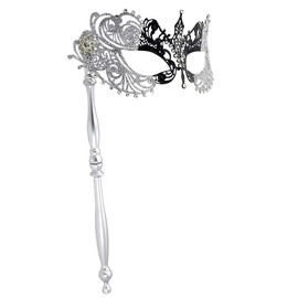 IETANG Couple Pair Venetian Masquerade Ball Masks Set Party Costume Mask (on stick-C-silver)