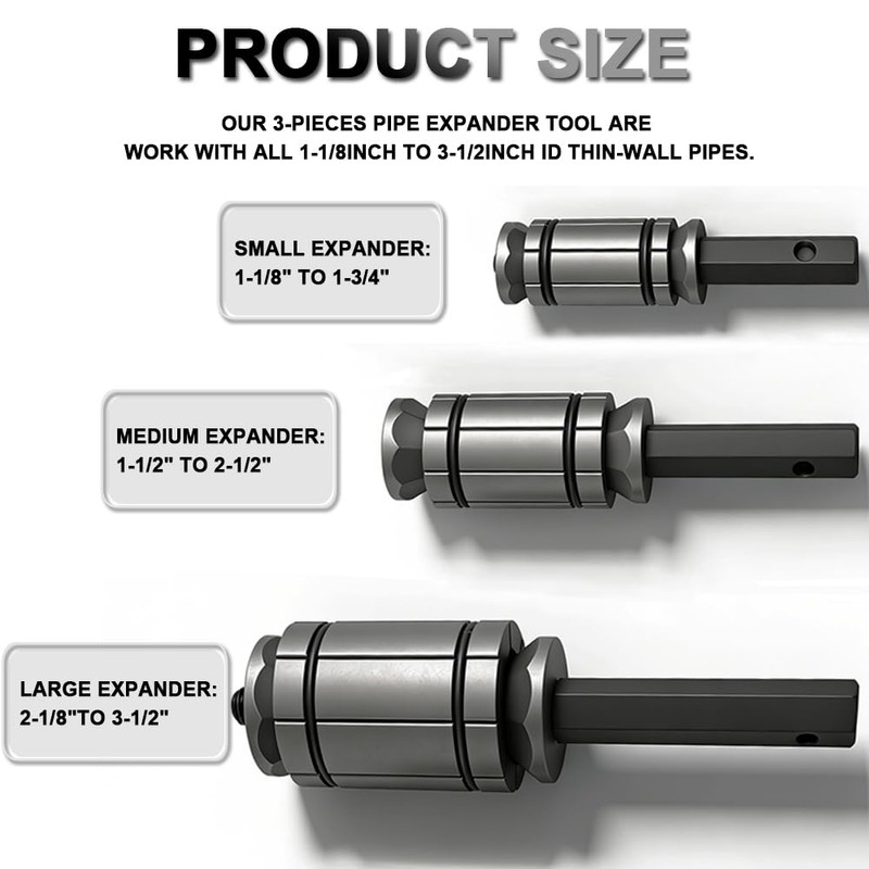 1/18'' to 3-1/2'' Exhaust Tail pipe Expander Tool, 3 Pcs