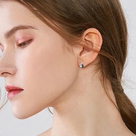 Opal Cat/Moonstone Cat Earrings 925 Sterling Silver Tree of Life Earrings Cat Earrings for Women Birthday Jewellery Gift for Cat Lovers, Silver, Opal