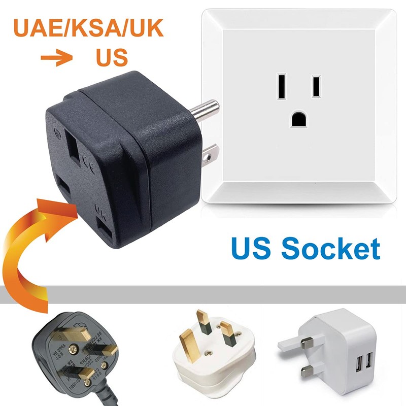 UK/KSA/UAE/Singapore to US/Canada Plug Adaptor, 3-pin UK Plug Convert to
