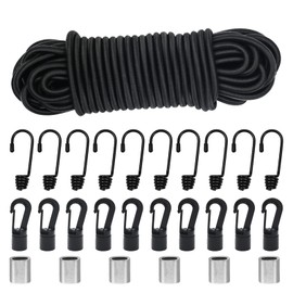 suruikei Rubber Cord 6 mm 15 m Black, Elastic Expander Rope, Rubber Cord, Rubber Cord, Rubber Band, Tarpaulin Rope, Tension Rope with Hooks, Accessories, DIY (Black, 6 mm x 15 m)
