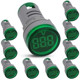 Shopcorp Led Voltage Indicator 22 mm – Digital Voltmeter AC20-500V with led Voltage Display for Control Panels, Machines and Distribution Boxes (10 Pack Green)