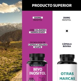 Myo Inositol 500 Mg Por Cápsula Con Colágeno Hidrolizado Polvo | Inositol Polvo - Mayo Inositol - Woman Suplemento Alimenticio Vegano Beyond Vitamins 