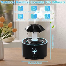 Raindrop Humidifier, Small Rotatable Aromatherapy Diffuser Air Humidifier, Desktop Diffuser with 7 Color Night Ligh and Timing for Bedroom, Rain Sound to Help Sleep, Gift for Family Friends (Black)