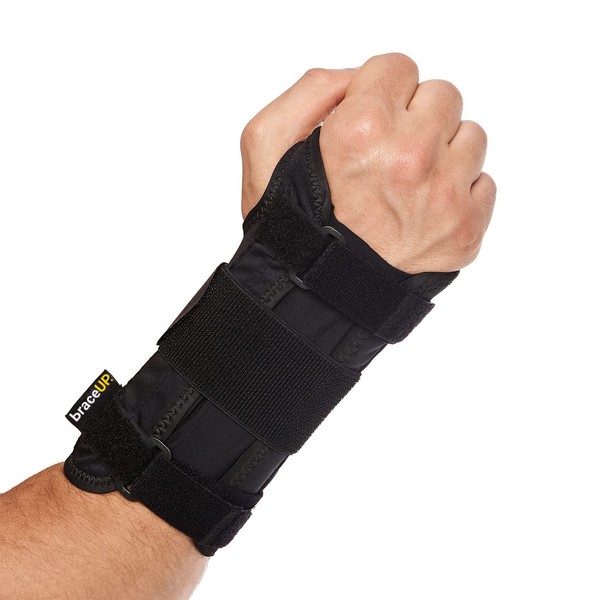 BraceUP Metal Wrist Support for Men and Women, Hand Splint for Carpal Tunnel Syndrome, Forearm Splint, Tendonitis Pain Relief (S/M, Right Hand)