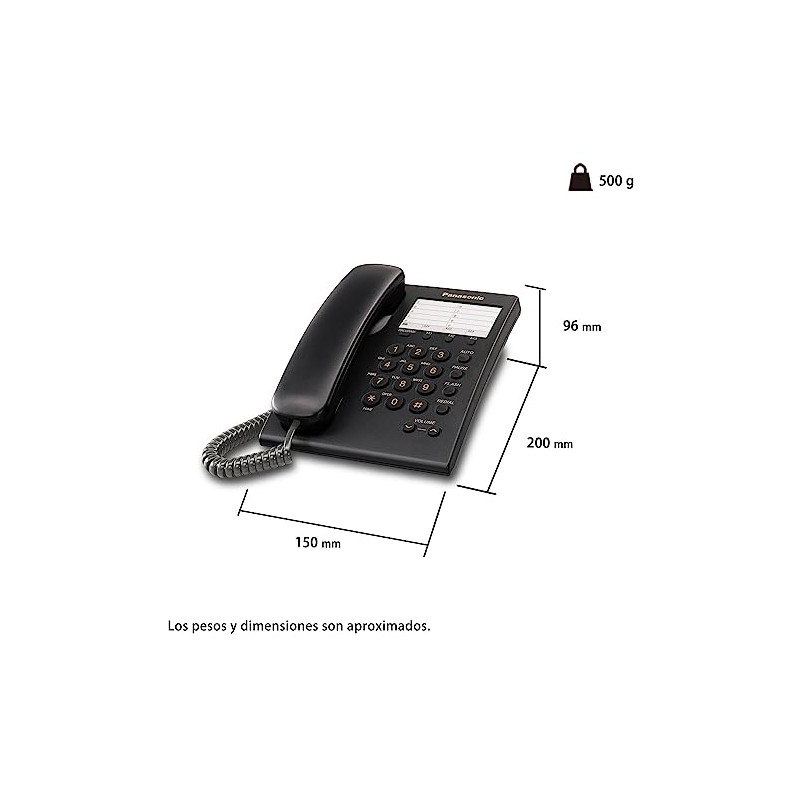 Panasonic KX-TS550MEB Teléfono Alámbrico, Color Negro, Mediano