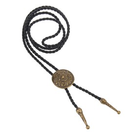 LIANCHI Western Black Bolo Tie for Men and Women,Native American Leather Bolo Tie String (Flower Bronze)