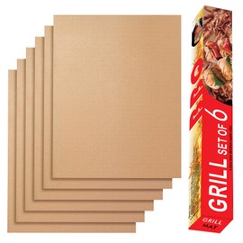 Renook Renook Grill Mats for Outdoor Grill, Set of 6 Copper Grill Mat, Non-Stick and Reusable BBQ Copper Sheets for Gas Grilling Charcoal Electric Barbecue Cooking Accessories, PFOA Free, 15.75 X 13in