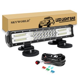 SKYWORLD 15 inch 216W Magnetic Car LED Light Bar with 12V Wiring Harness Cable Kit + Strong Magnetic Base Mounting Bracket Holder Off Road Truck SUV 4x4, Driving Fog Lights 6000K White