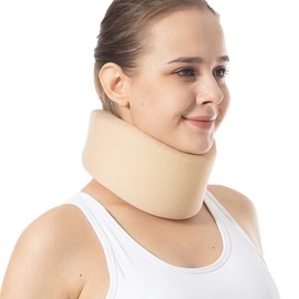Neck Brace Soft Neck Support Foam Cervical Collar Neck Brace for Neck Pain and Support，Adjustable Neck Brace for Sleeping, for Men & Women Khaki L