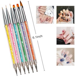 iminoo 6PCS Nail Art Brushes,Double Ended Nail Liner Brush Dotting Pen Nail Art Point Drill Drawing Tools,Double Ended Nail Art Brushe for DIY Nail Art Designs (Style A)