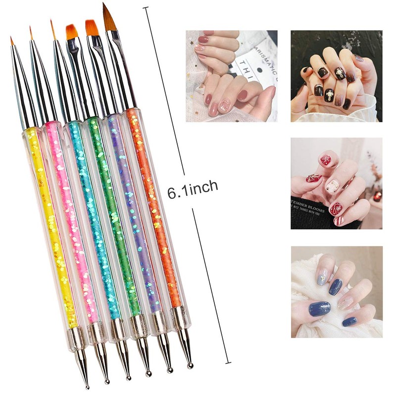iminoo 6PCS Nail Art Brushes,Double Ended Nail Liner Brush Dotting