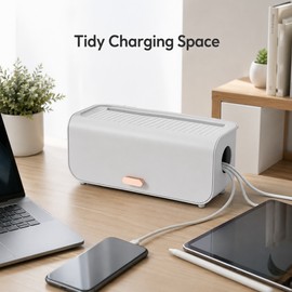 Desktop Cable Management Box for Chargers - Covered PP Organizer for Cords, Adapters & Charging Accessories