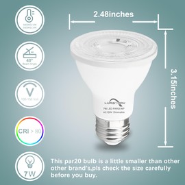 LumStory 12 Pack PAR20 LED Bulbs 5000K Daylight White Dimmable 7W 600LM 60W Halogen Equivalent E26 Spotlight Indoor Outdoor Flood Bulbs for Track Recessed Lighting