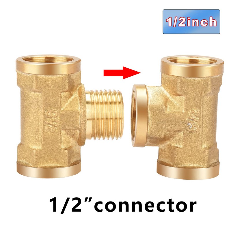 Nutmanel Brass T-piece 1/2 inch, brass T-piece, female thread/female thread,