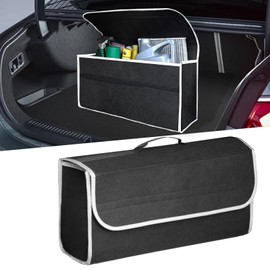 HIAHXC Car Boot Organiser Bag, Foldable Car Boot Organiser Storage, Anti Slip Felt Trunk Tidy Bag for Storage Auto Tools & Interior Declutter - Suitable for All Vehicles (Black, Large)