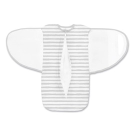 BreathableBaby Adjustable 3-in-1 Soft Premium Cotton Newborn Swaddle Trio Blanket & Wrap, (Infants 0-4 months) – Gray Watercolor Stripe, Arms Up, Arms Down, Arms Out, 61233-A