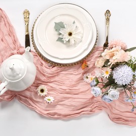 RestfulGlow 6 Pack Blush Pink Cheesecloth Table Runner 10FT Boho Cheese Cloths Gauze Fabric Table Runners 120 Inch Rustic Sheer for Wedding Birthday Party Baby Shower Centerpiece Home Decorations