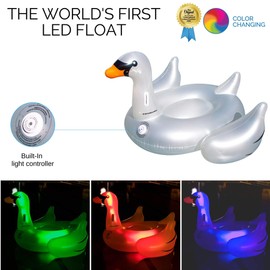 SWIMLINE ORIGINAL 90702 LED Inflatable Swan Pool Float Floatie Ride-On Lounge W/ Stable Legs Wings Large Rideable Blow Up Light Up Color Swimming Party Lounge Big Raft Tube Decoration Toys Kids Adults
