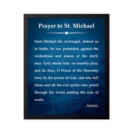 Poster Master Prayer to Saint Michael Poster - Saint Michael the Archangel Print - Inspirational Art - Religious Gift for Him, Her - Christian Decor for Living Room, Bedroom, 11x14 Black Framed