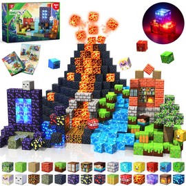 Magnetic Blocks-150PCS Magnetic Building,Portal Dinosaur Red Brick，Light Up Magnet Cubes, STEM Montessori Sensory Toys for Kids Boys Girls Ages 4-8 Christmas Birthday Gifts Multifunction