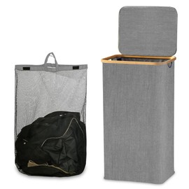 100L Large Laundry Basket with Lid, Laundry Basket with Lid and Removable Bag Tall Laundry Basket Freestanding Collapsible Laundry Hamper Collapsible Hampers for Bedroom and Bathroom (Grey)