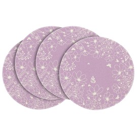 Artoid Mode Purple Flowers Floral Butterflies Spring Round Placemats Set of 4, 14 Inch Seasonal Round Table Mats for Dining Decoration