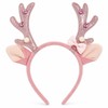 Pink Reindeer Antler Headband Glitter Bow Elk Bells Hair Hoop