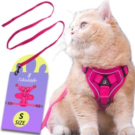 Tikxlafe Cat Harness with Leash, 150 cm, Cat Leash with Harness, Polyester, Adjustable Cat Leash Set, Escape Proof for Kittens (Pink, S)