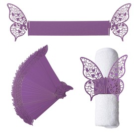 URROMA Napkin Rings, 50 Pcs Purple Hollowed Butterfly Napkin Rings Serviette Ring Holder for Wedding Dinner Party Celebration Table Decor