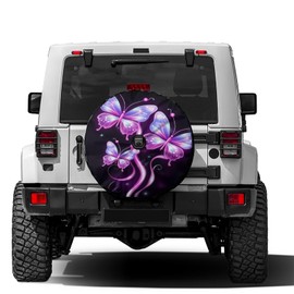 Dujiea 3D Purple Butterfly Spare Tire Cover with Backup Camera Hole, Universal Wheel Tire Cover Tire Protectors for Jeep Trailer RV Van SUV Truck Camper and Many Vehicle 17inch