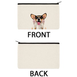 WIRESTER Set Of 2 Canvas Zipper Makeup Bag, Cosmetic Pouch, Organizer Case for Women Girl, Multi-Purpose Travel Cosmetic Bag - Cute Black Tan Welsh Corgi Dog, Cute Sable Welsh Corgi Dog