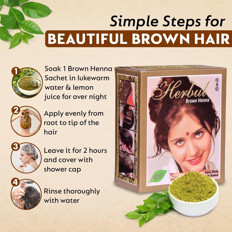 Herbul Henna Hair Dyes (Brown, 6 Sachets x 10 g