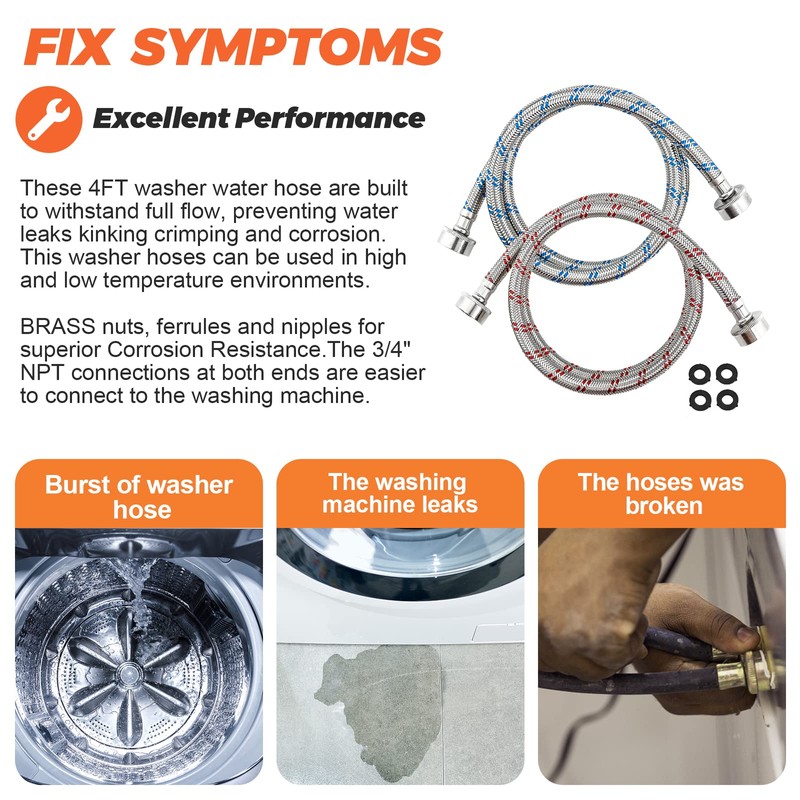 Beaquicy 4 Ft Washing Machine Hoses Burst Proof Braided Stainless