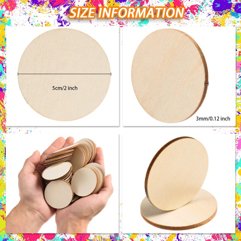 300 Pieces 2 Inch Unfinished Round Wood Slices Round Wooden