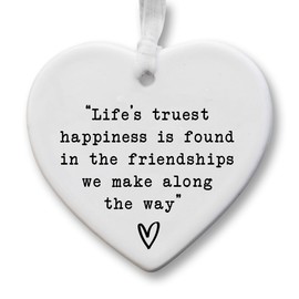 "Lifes Truest Happiness" Quote Ceramic Keepsake Heart Gift | Friendship Gift | Companionship Gift | Family | Friendship | Best Friend