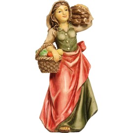 FADEDA Jok Maid with Wooden Bundle, Height: 12 cm, Hand-Painted, Detailed Nativity Scene Figures, Christmas Table Decoration, Nativity Accessories