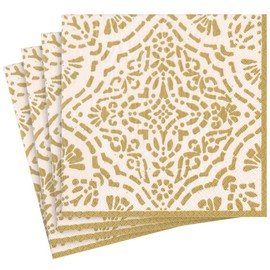 Caspari Annika Paper Linen Dinner Napkins in Ivory & Gold - 12 Per Package, 4 Packs