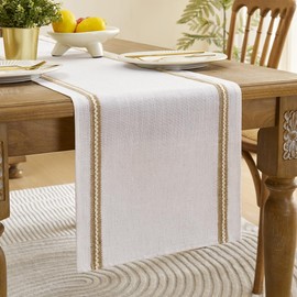 Wracra Jute Farmhouse Table Runners 36 Inches Long, Macrame Rustic Dining Table Runner for Everyday Use, 13x36 Inches, Jute