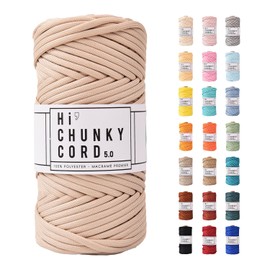 PLY-BR 5mm x 53 Yard Craft Soft Pure Braided Polyester DIY Crafts Macrame Rope Cord Yarn / 25-Beige