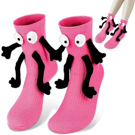 2 PCS Girls Socks Funny Odd Socks Kids, Cute Hand In Hand Funny Gifts for Women Lovers Friends Sisters (Rose Red)