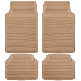 CAR PASS Rubber Car Mats,Car Floor Mats All Weather,Car Mats Full Set 4-Piece,Waterproof Automotive Floor Mats Trim to Fit for Most Cars Sedans SUVs Vans,Heavy Duty Anti-Slip Easy Clean, All Beige